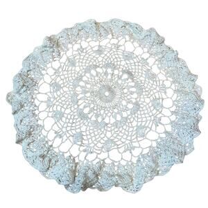 Hand Crochet White Doily Vintage Large Round Tabletop Decor Accent